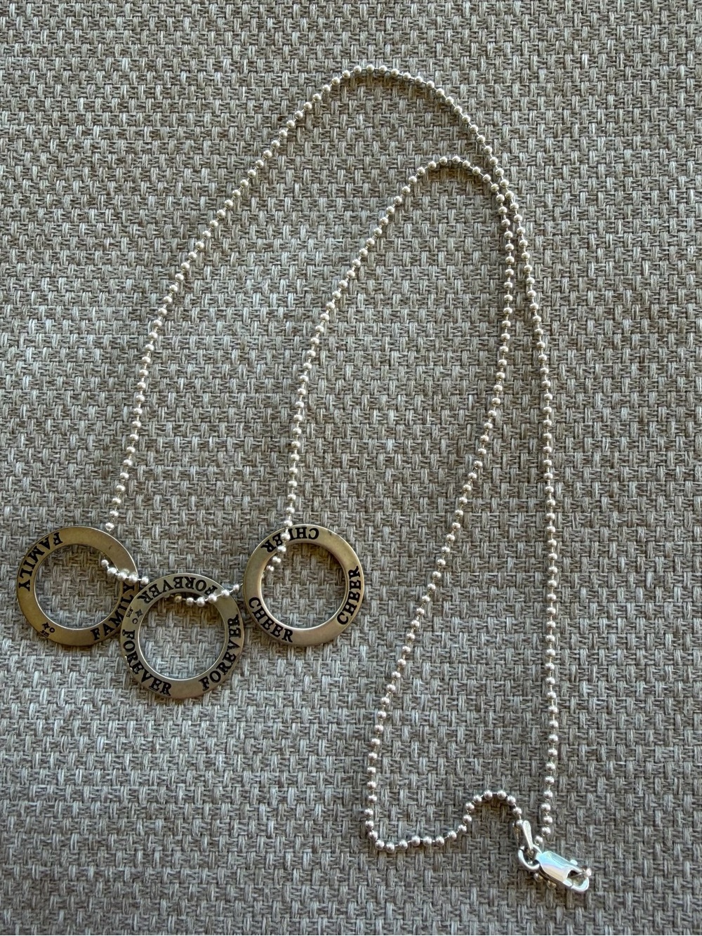 Vintage 925 Sterling Family Forever Cheer Three Circle Pendant Necklace 24”